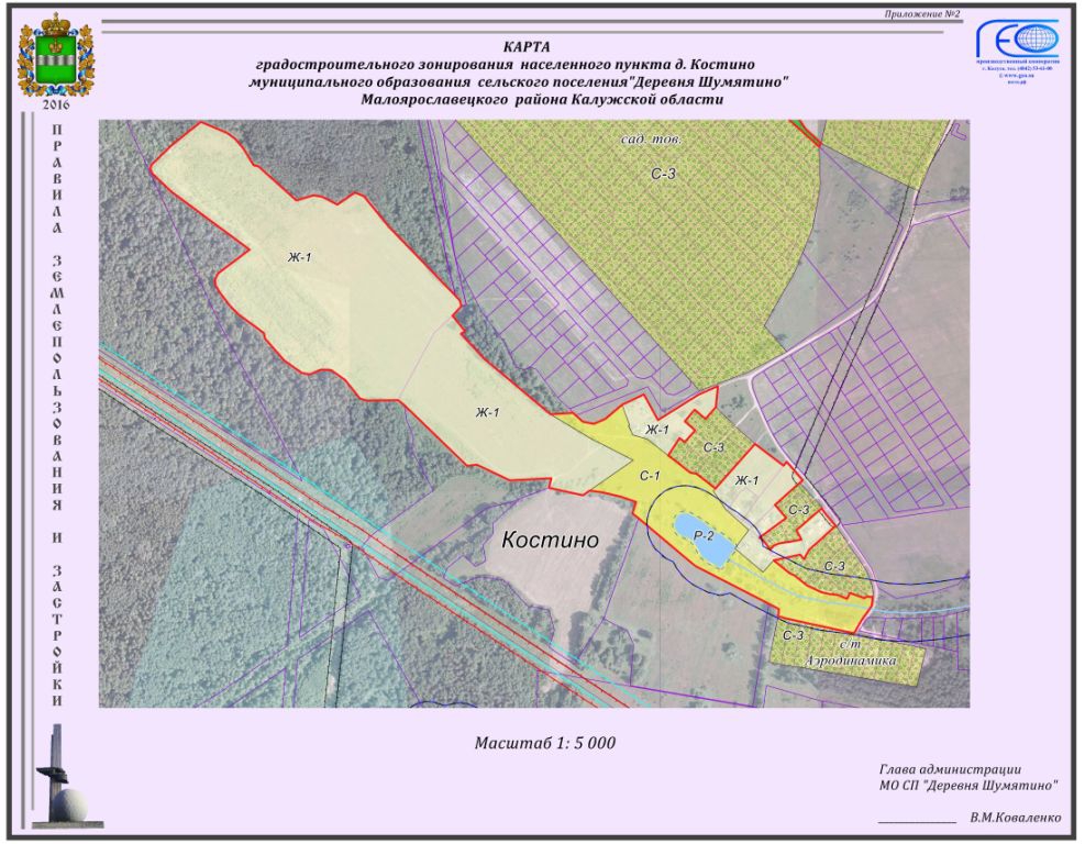 Карта градостроительного зонирования населенного пункта д. Костино